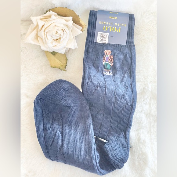 New with tags Mens POLO RALPH LAUREN COTTON SOCK with BEAR and Logo. NAVY BLUE - Picture 1 of 4